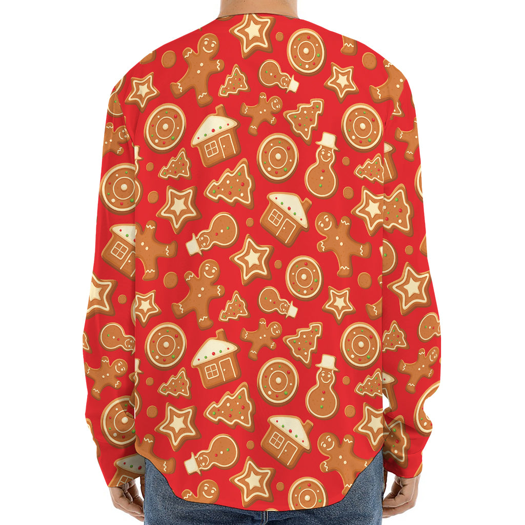 Xmas Gingerbread Pattern Print Long Sleeve Baseball Jersey