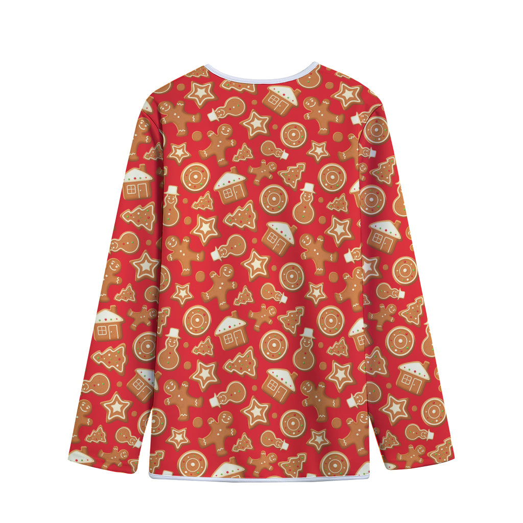 Xmas Gingerbread Pattern Print Long Sleeve Short Coat