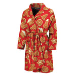 Xmas Gingerbread Pattern Print Men's Bathrobe