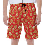 Xmas Gingerbread Pattern Print Men's Beach Shorts