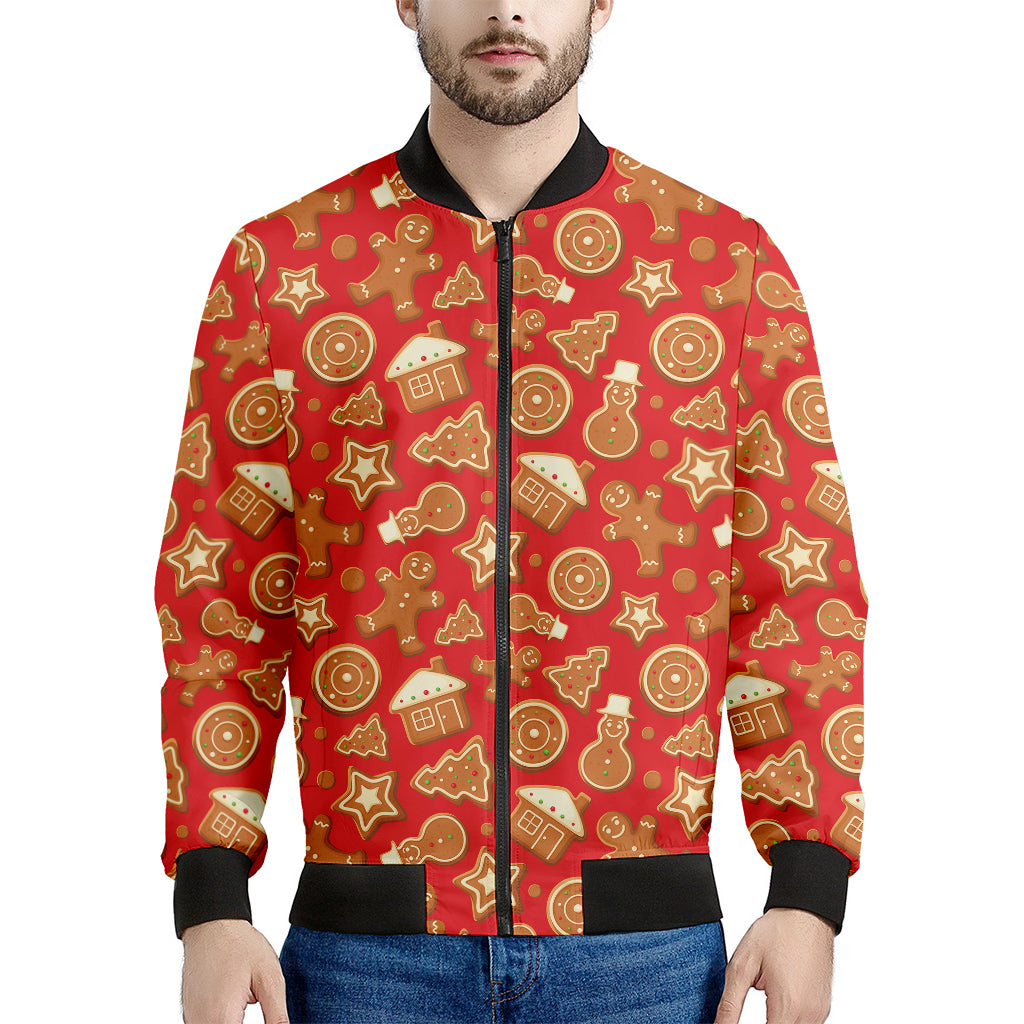 Xmas Gingerbread Pattern Print Men's Bomber Jacket