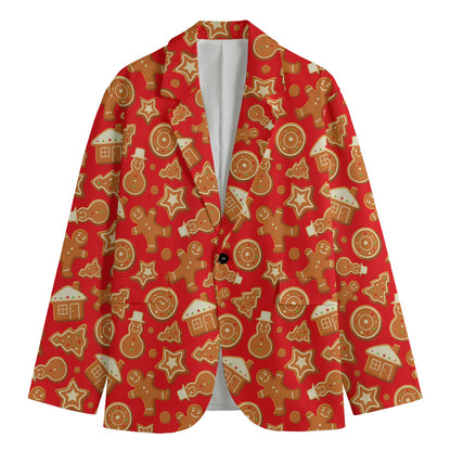 Xmas Gingerbread Pattern Print Men's Cotton Blazer