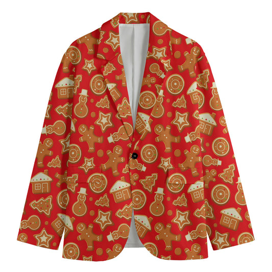 Xmas Gingerbread Pattern Print Men's Cotton Blazer