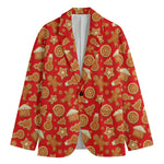 Xmas Gingerbread Pattern Print Men's Cotton Blazer