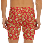 Xmas Gingerbread Pattern Print Men's Long Boxer Briefs