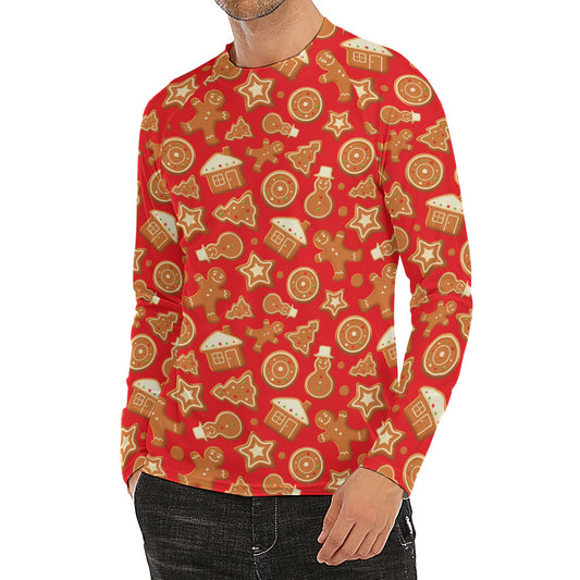 Xmas Gingerbread Pattern Print Men's Long Sleeve Rash Guard