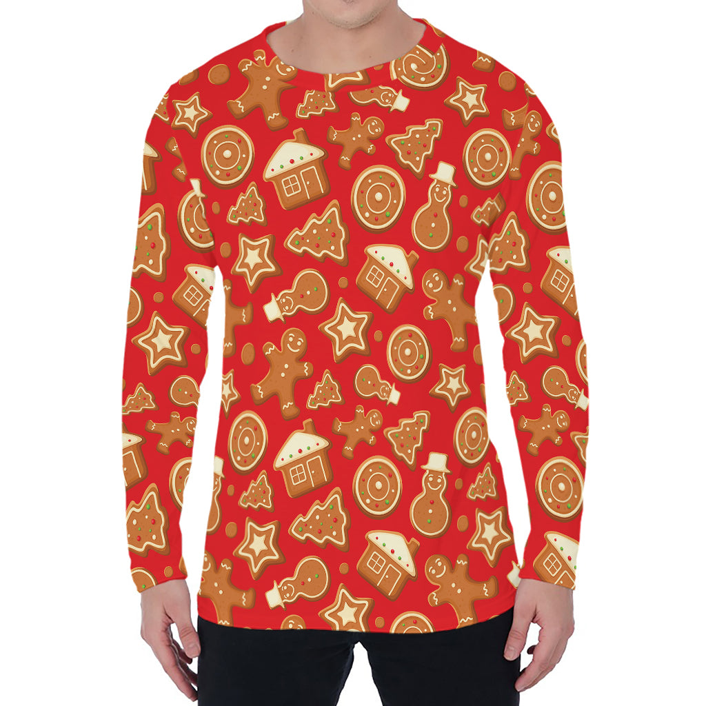 Xmas Gingerbread Pattern Print Men's Long Sleeve T-Shirt