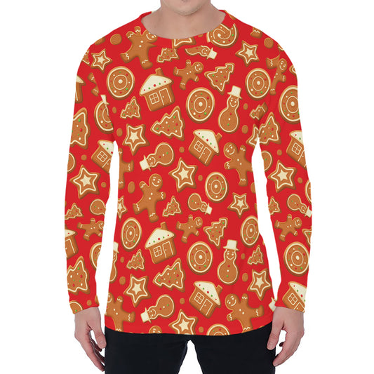 Xmas Gingerbread Pattern Print Men's Long Sleeve T-Shirt