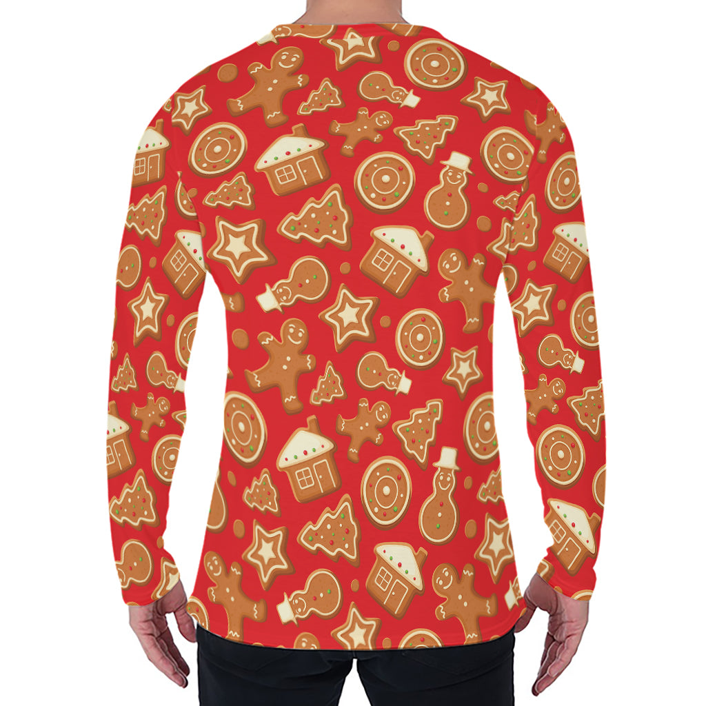 Xmas Gingerbread Pattern Print Men's Long Sleeve T-Shirt