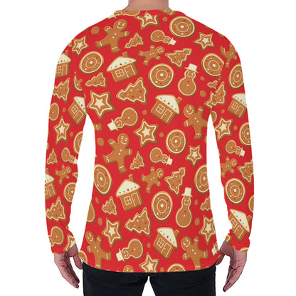 Xmas Gingerbread Pattern Print Men's Long Sleeve T-Shirt