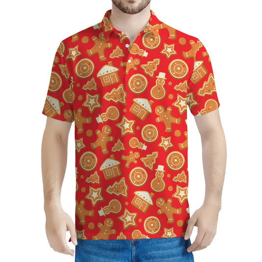 Xmas Gingerbread Pattern Print Men's Polo Shirt