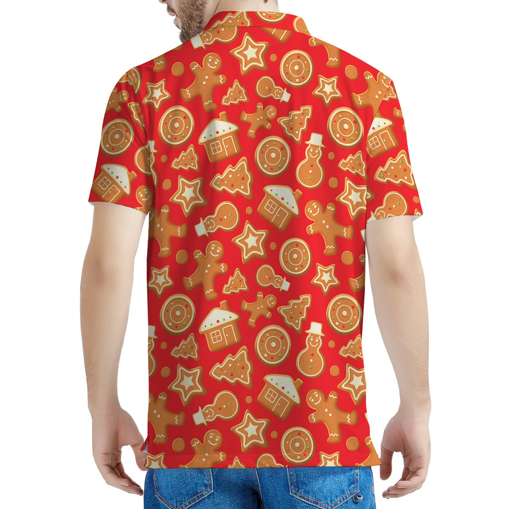 Xmas Gingerbread Pattern Print Men's Polo Shirt