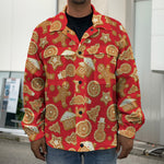 Xmas Gingerbread Pattern Print Men's Shirt Jacket