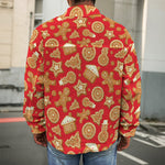 Xmas Gingerbread Pattern Print Men's Shirt Jacket