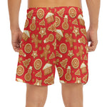 Xmas Gingerbread Pattern Print Men's Split Running Shorts