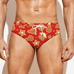 Xmas Gingerbread Pattern Print Men's Swim Briefs