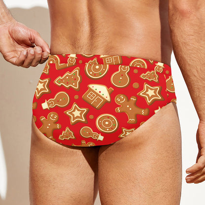Xmas Gingerbread Pattern Print Men's Swim Briefs