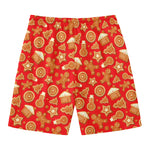 Xmas Gingerbread Pattern Print Men's Swim Trunks