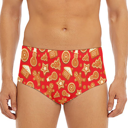 Xmas Gingerbread Pattern Print Men's Triangle Swim Briefs