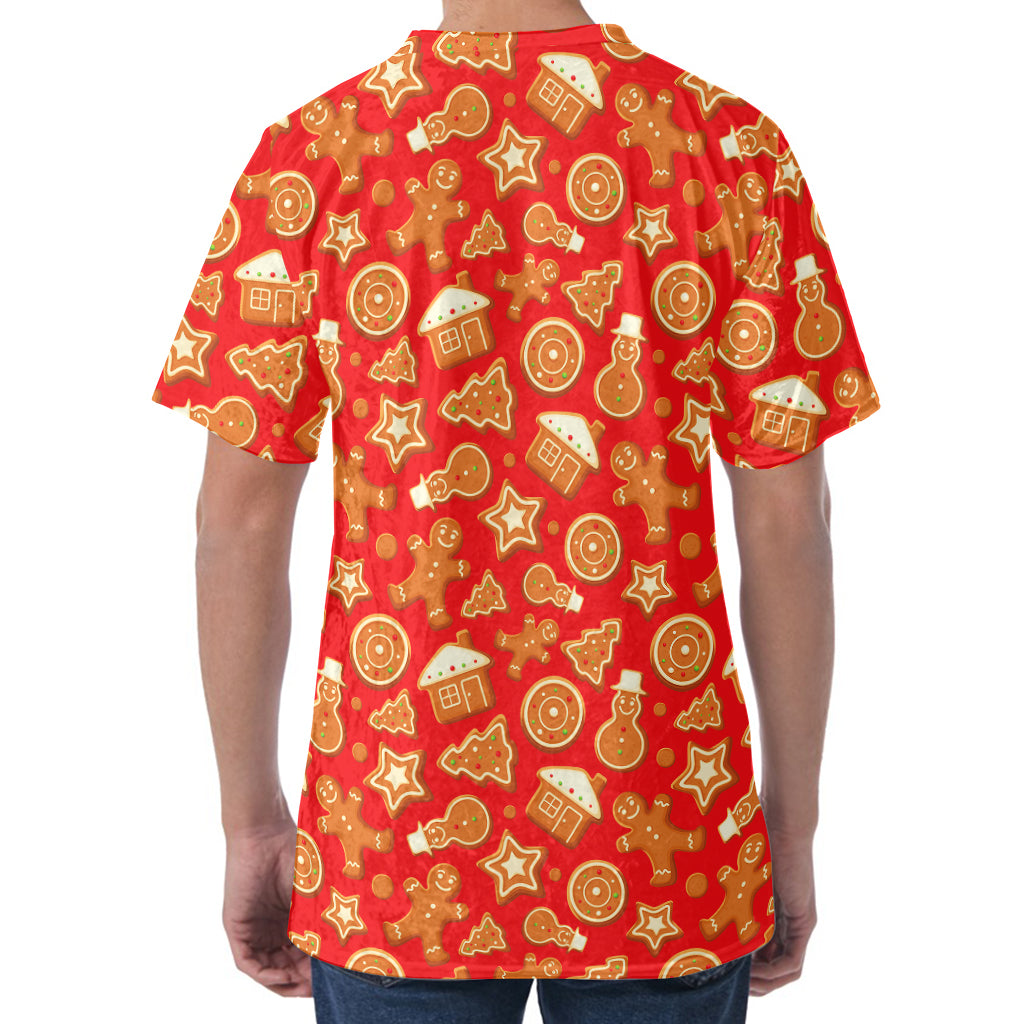 Xmas Gingerbread Pattern Print Men's Velvet T-Shirt