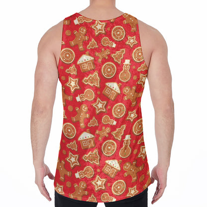 Xmas Gingerbread Pattern Print Men's Velvet Tank Top