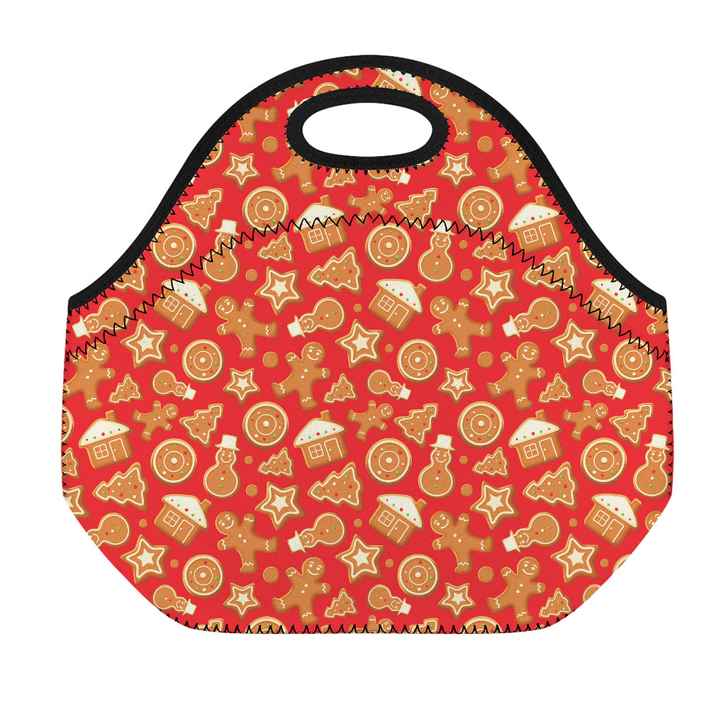Xmas Gingerbread Pattern Print Neoprene Lunch Bag