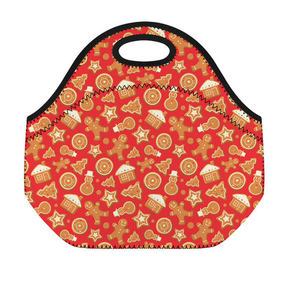Xmas Gingerbread Pattern Print Neoprene Lunch Bag