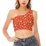 Xmas Gingerbread Pattern Print One Shoulder Crop Top