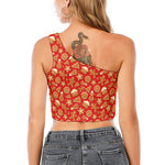Xmas Gingerbread Pattern Print One Shoulder Crop Top