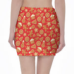 Xmas Gingerbread Pattern Print Pencil Mini Skirt