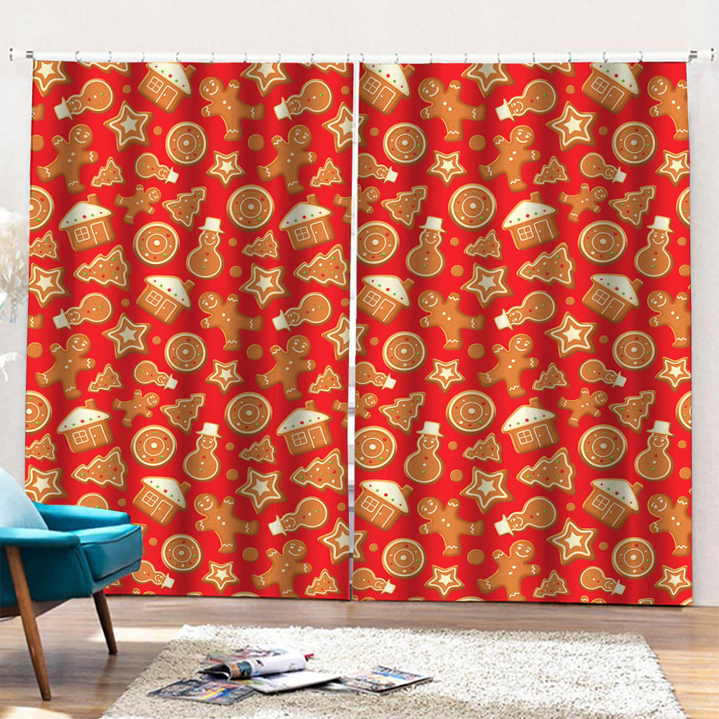 Xmas Gingerbread Pattern Print Pencil Pleat Curtains