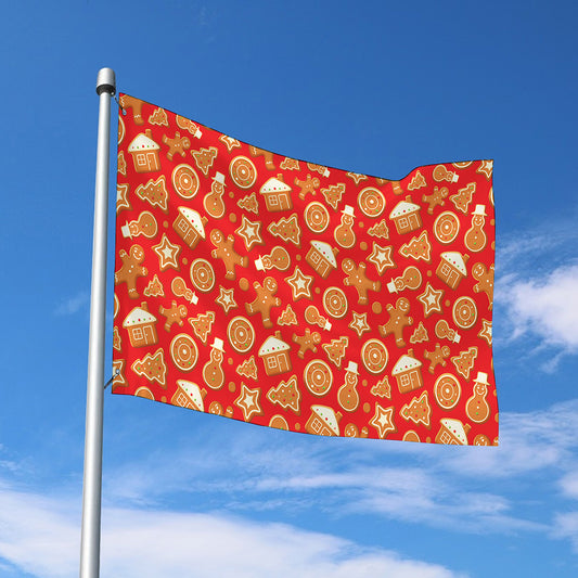 Xmas Gingerbread Pattern Print Polyester Flag