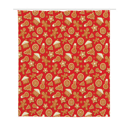 Xmas Gingerbread Pattern Print Polyester Shower Curtain