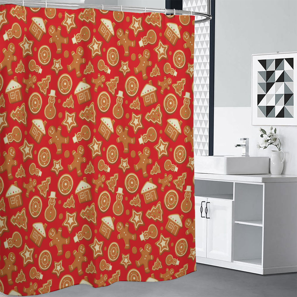 Xmas Gingerbread Pattern Print Premium Shower Curtain