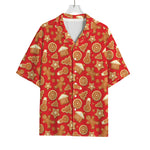 Xmas Gingerbread Pattern Print Rayon Hawaiian Shirt