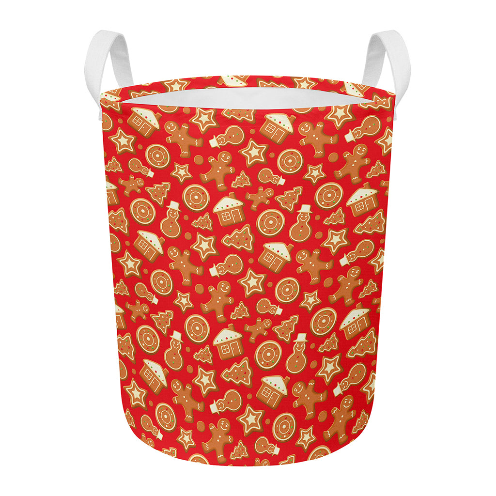 Xmas Gingerbread Pattern Print Round Laundry Basket
