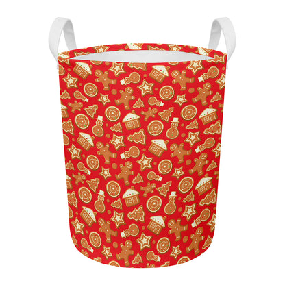Xmas Gingerbread Pattern Print Round Laundry Basket