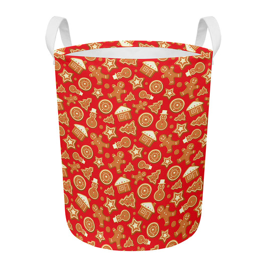 Xmas Gingerbread Pattern Print Round Laundry Basket