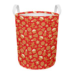 Xmas Gingerbread Pattern Print Round Laundry Basket