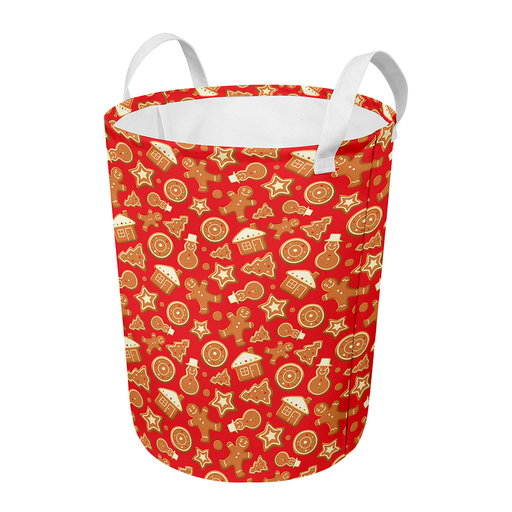 Xmas Gingerbread Pattern Print Round Laundry Basket