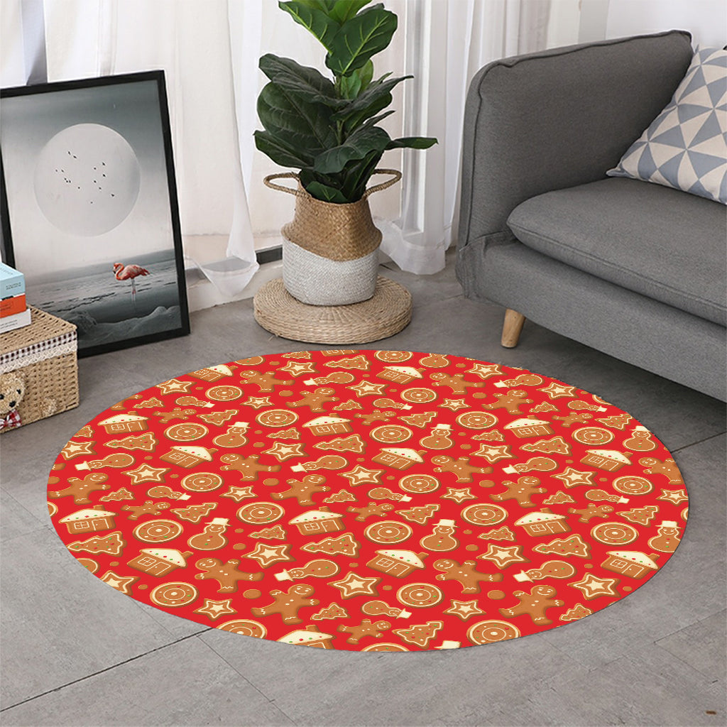 Xmas Gingerbread Pattern Print Round Rug