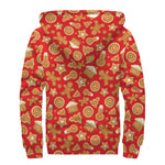 Xmas Gingerbread Pattern Print Sherpa Lined Zip Up Hoodie