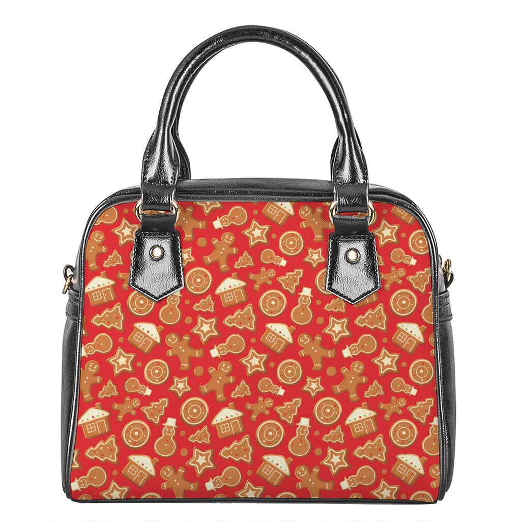 Xmas Gingerbread Pattern Print Shoulder Handbag