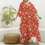 Xmas Gingerbread Pattern Print Silk V-Neck Kaftan Dress