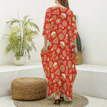 Xmas Gingerbread Pattern Print Silk V-Neck Kaftan Dress