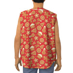 Xmas Gingerbread Pattern Print Sleeveless Baseball Jersey