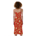Xmas Gingerbread Pattern Print Slim Fit Midi Cami Dress
