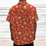 Xmas Gingerbread Pattern Print Textured Short Sleeve Shirt