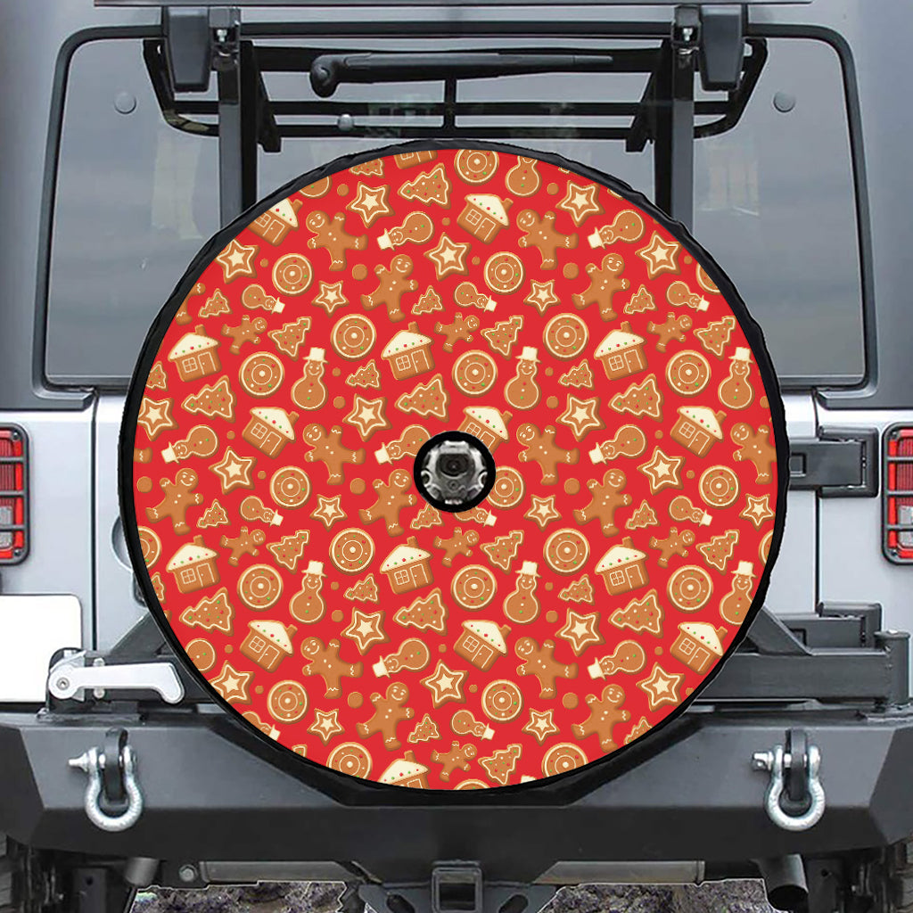 Xmas Gingerbread Pattern Print Tire Cover With Camera Hole