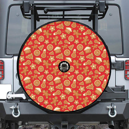 Xmas Gingerbread Pattern Print Tire Cover With Camera Hole